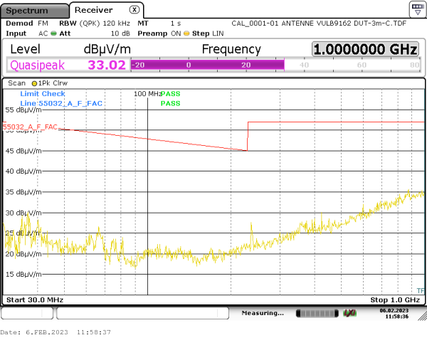 radiated emission 30MHz-1GHz 270° horizontal