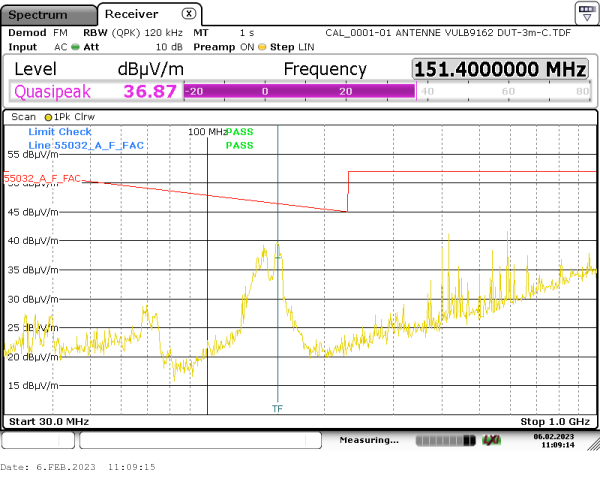 radiated emission 30MHz-1GHz 270° horizontal