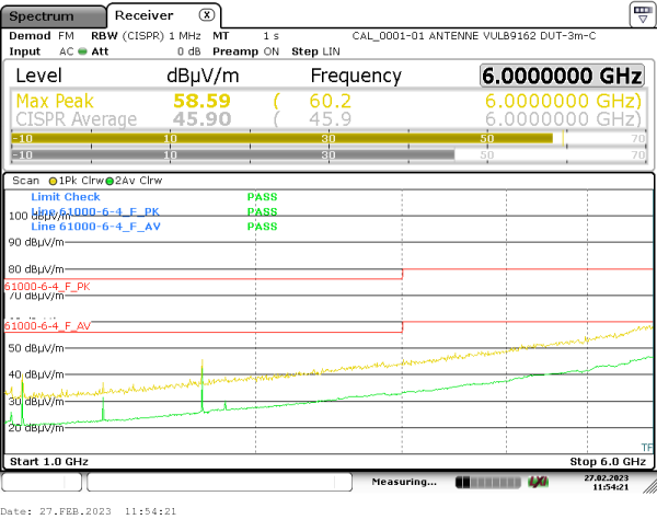 radiated emission 1GHz-6Ghz 270° horizontal