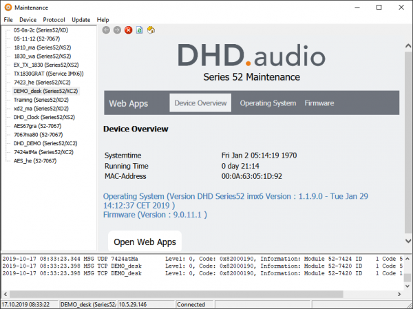//Maintenance Window with device selection list on the left hand side//