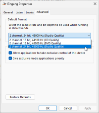 USB Driver - Playback Device Settings
